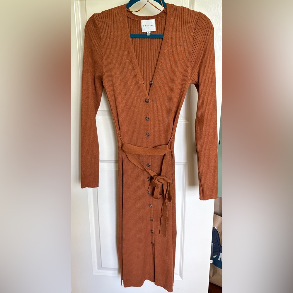 Rust Button-Down Sweater Dress